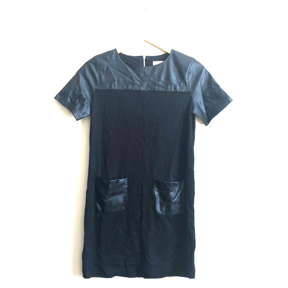 Loft black dress with faux leather detail